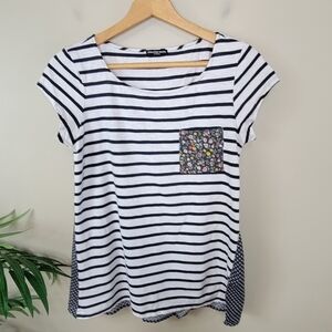 Cha Cha Vente | Mixed Print Striped and Floral Short Sleeve Tee Size Medium
